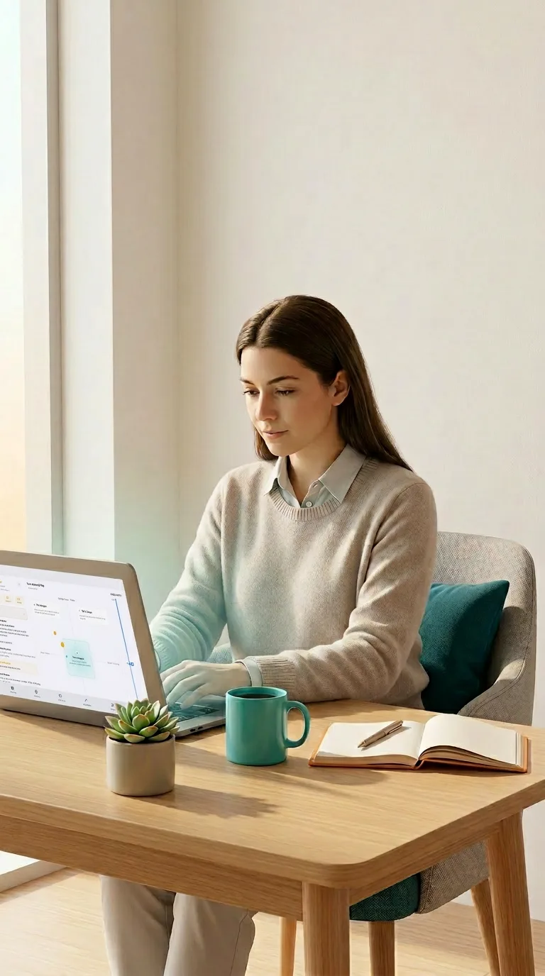 Woman at laptop — Basic tier