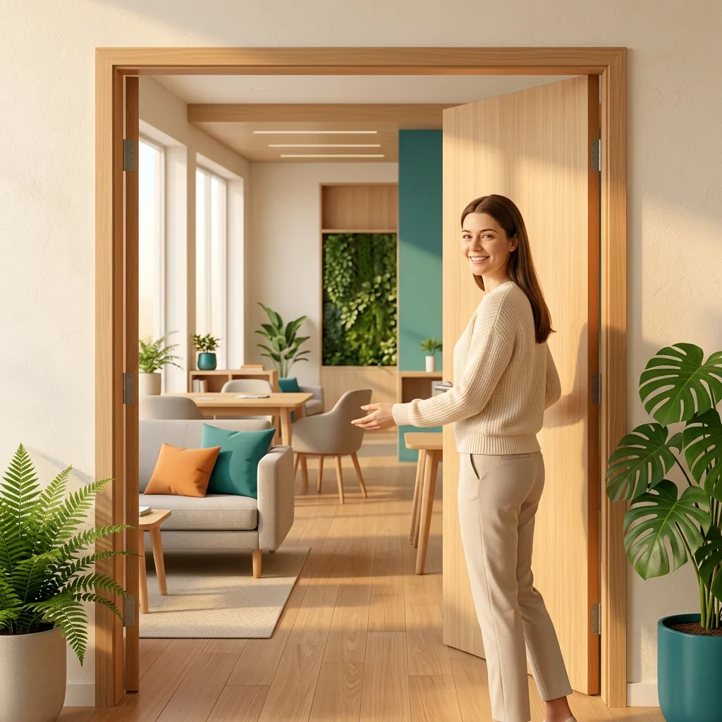 Woman in a welcoming office environment